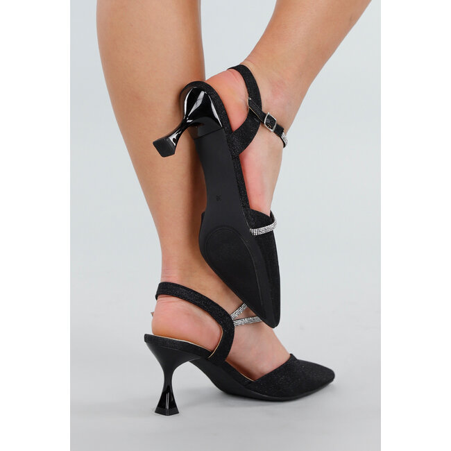 Schwarze Glitzer-High-Heels mit Riemchen