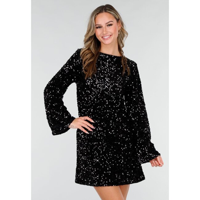 Schwarzes Paillettenkleid mit Schleife hinten