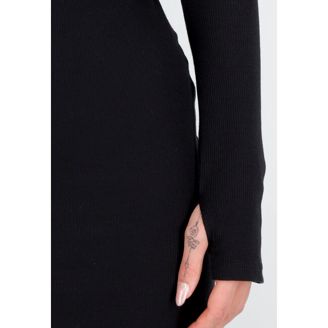 Schwarzes Basic-Bodycon-Kleid aus Rippstrick