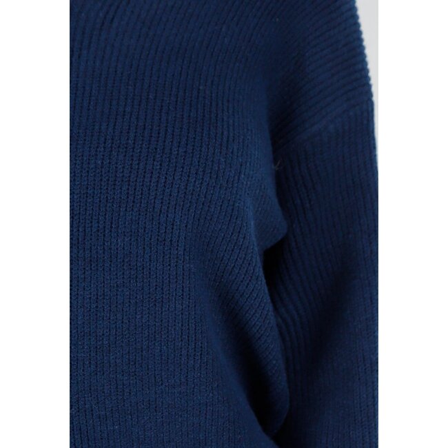 Dark Blue Knitted Sweater with Open Back and Satin Bow Detail