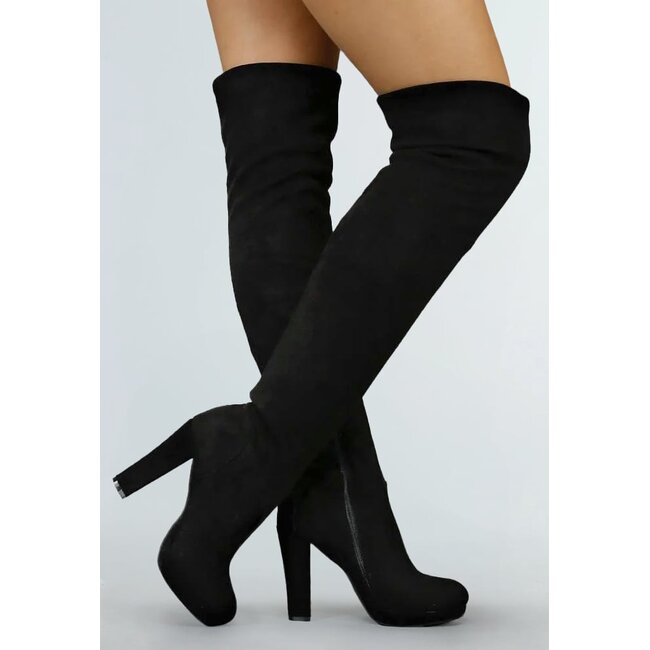 Overknee-Stiefel in Wildlederoptik mit Absatz Schwarz