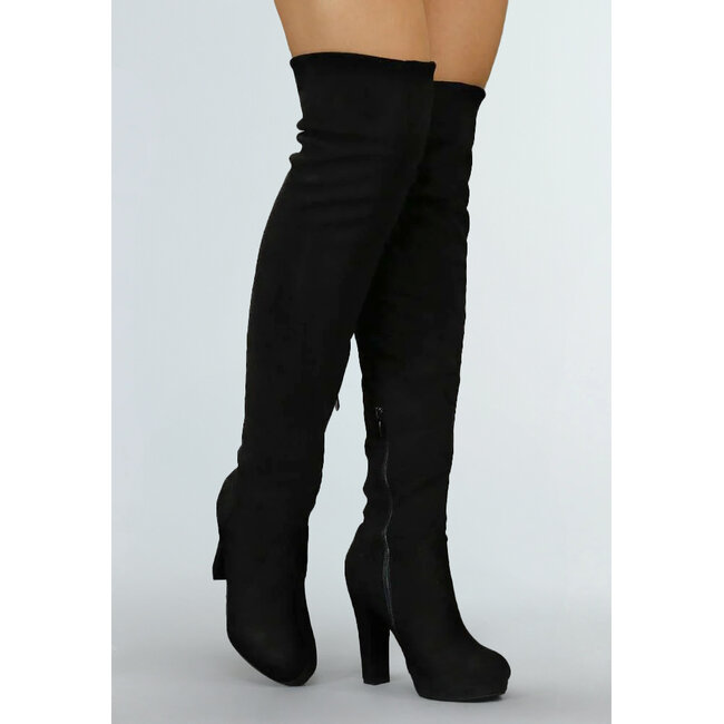 Overknee-Stiefel in Wildlederoptik mit Absatz Schwarz
