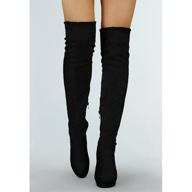 Overknee-Stiefel in Wildlederoptik mit Absatz Schwarz
