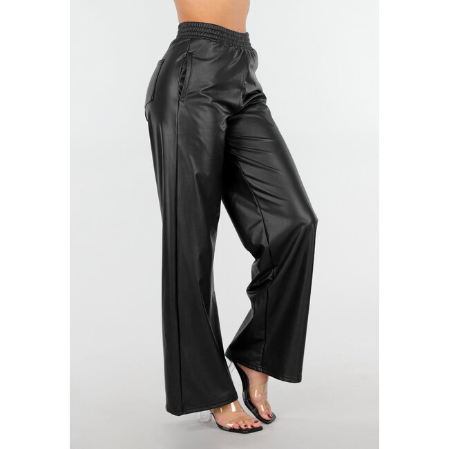 Schwarze Hose in Lederoptik mit elastischem Bund