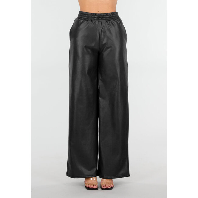 Schwarze Hose in Lederoptik mit elastischem Bund