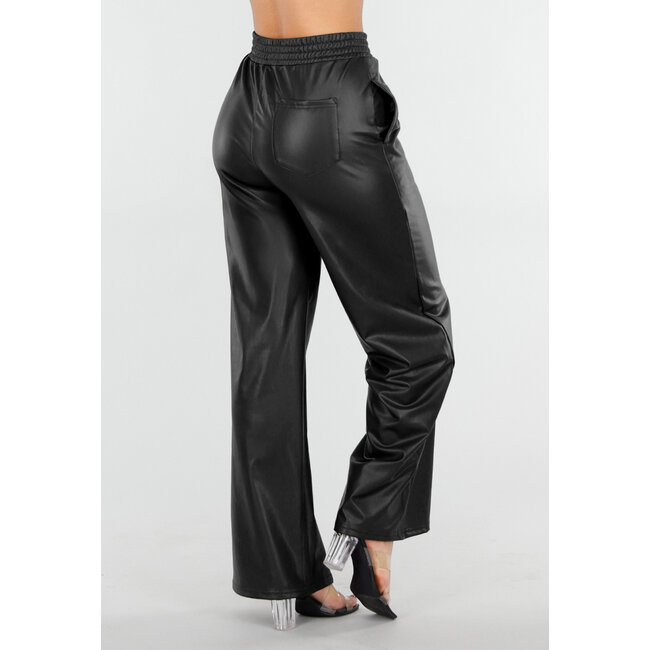 Schwarze Hose in Lederoptik mit elastischem Bund