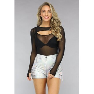 Schwarzer Mesh Rave-Body mit Bolero
