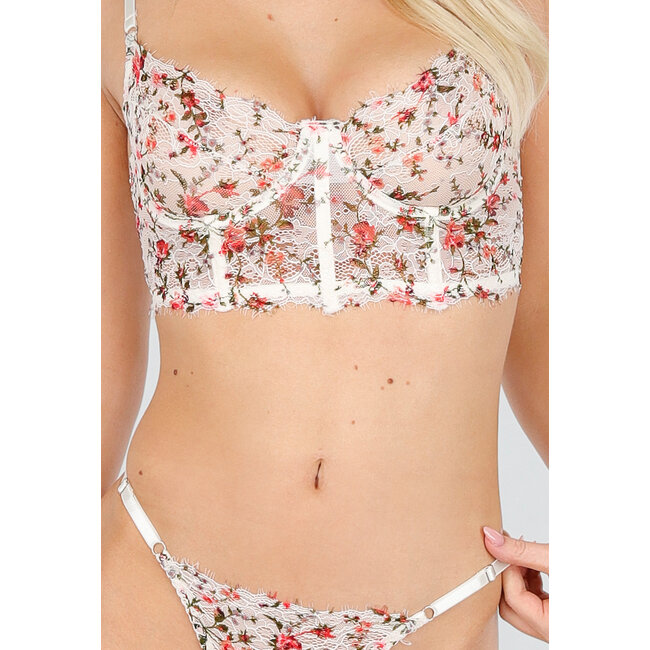 Blumiges Dessous-Set mit String und Bügel-BH