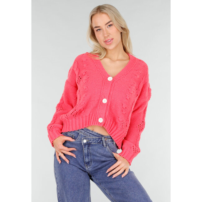 Rosa Strickjacke mit V-Ausschnitt und Knopfleiste