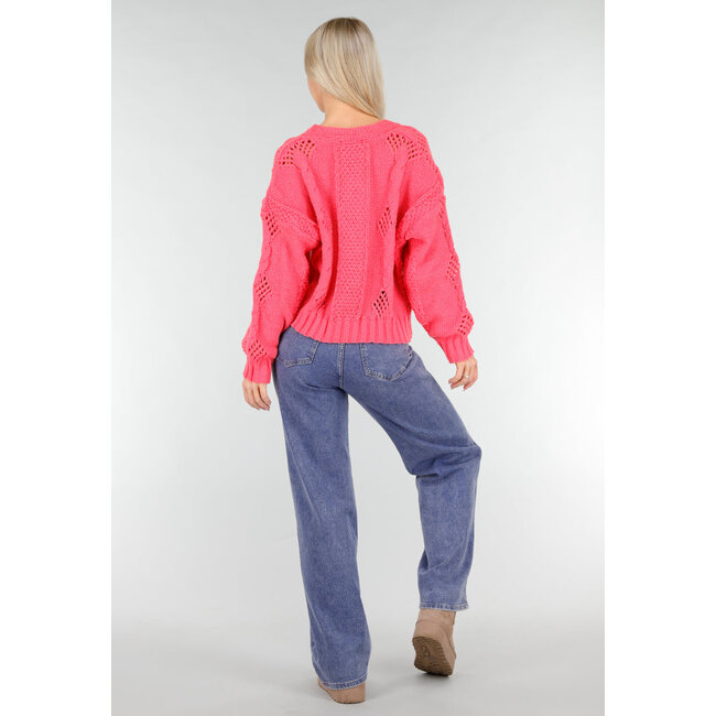 Rosa Strickjacke mit V-Ausschnitt und Knopfleiste