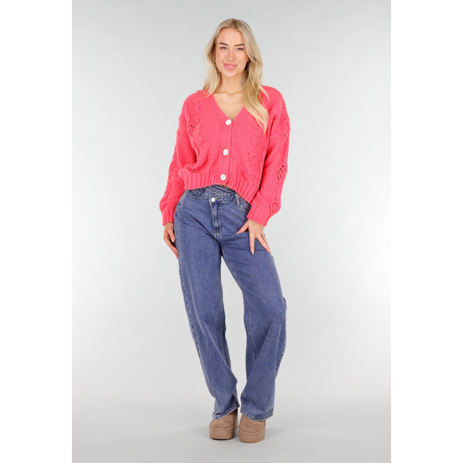 Rosa Strickjacke mit V-Ausschnitt und Knopfleiste