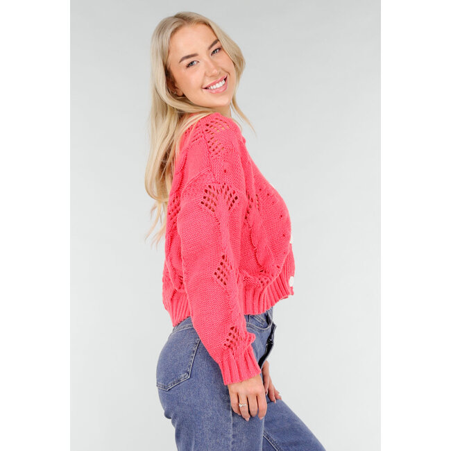 Rosa Strickjacke mit V-Ausschnitt und Knopfleiste