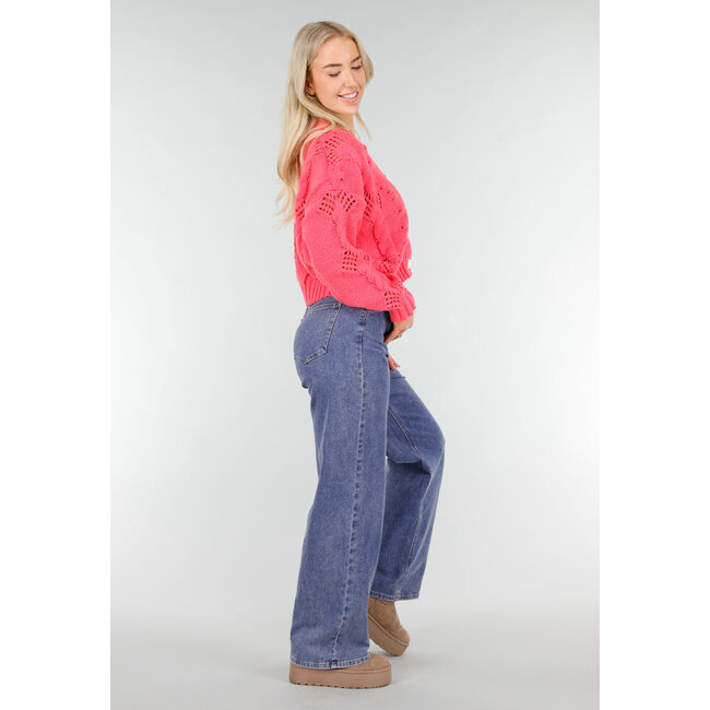 Rosa Strickjacke mit V-Ausschnitt und Knopfleiste