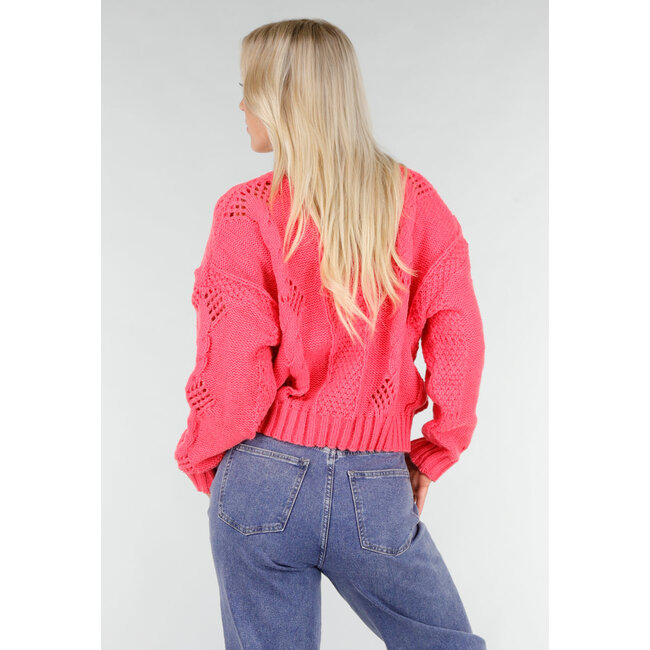 Rosa Strickjacke mit V-Ausschnitt und Knopfleiste