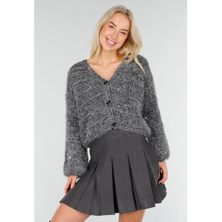 Dark Grey Knitted Cardigan with Bow Knots