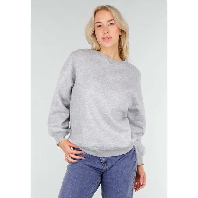 Grauer Oversized-Pullover mit Rundhalsausschnitt und langen Ärmeln