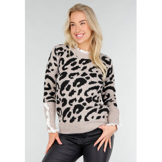 Pullover mit Leopardenmuster und Spitzendetails