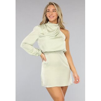 Pastellgrünes Satin-One-Shoulder-Kleid