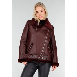 Bordeaux Bikerjacke mit Kunstfell