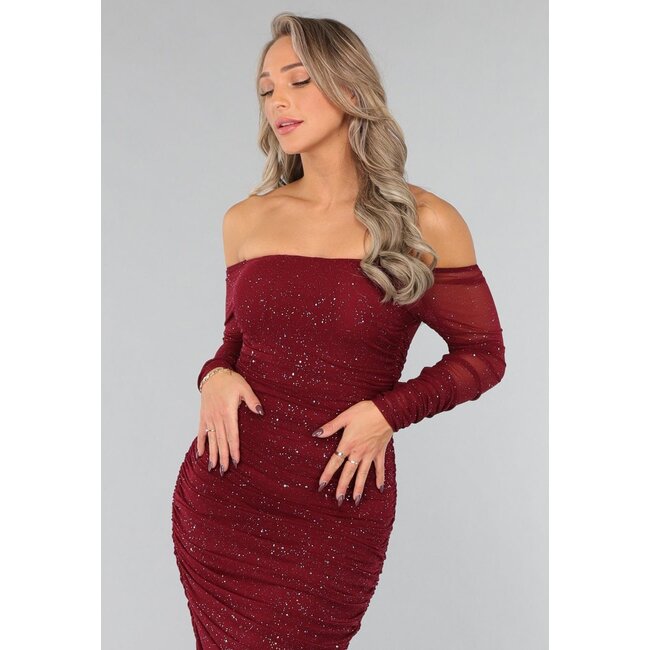 Bordeauxrotes Glitzer-Bodycon-Kleid von Mesh