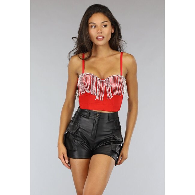 Rotes Push Up Strass Bustier