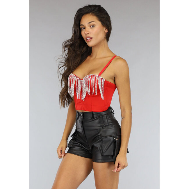 Rotes Push Up Strass Bustier