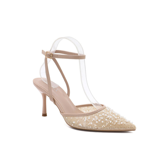Beige Pumps met Pailetten en Kralen