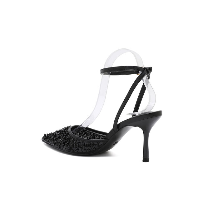 Schwarze High Heels mit Pailletten und Perlen