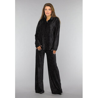 Schwarzer Samt-Glitzer-Zweiteiler