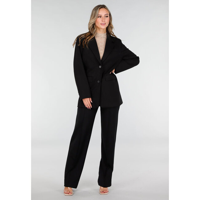 Schwarzer Oversized-Stretchblazer mit Schulterpolstern