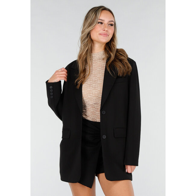 Schwarzer Oversized-Stretchblazer mit Schulterpolstern