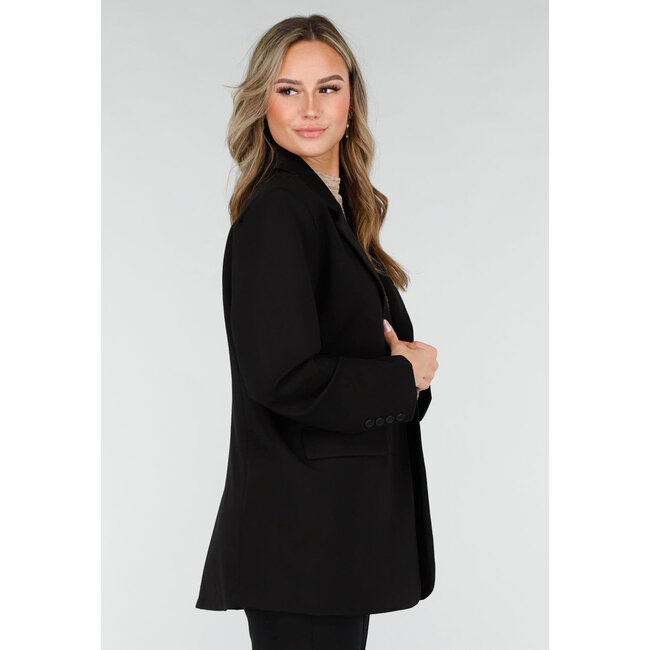 Schwarzer Oversized-Stretchblazer mit Schulterpolstern