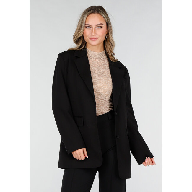 Schwarzer Oversized-Stretchblazer mit Schulterpolstern