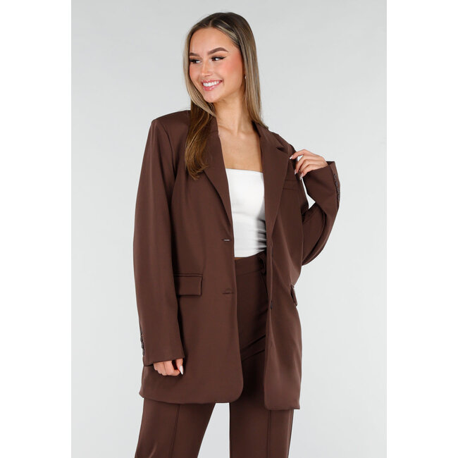 Brauner Oversized-Stretchblazer mit Schulterpolstern