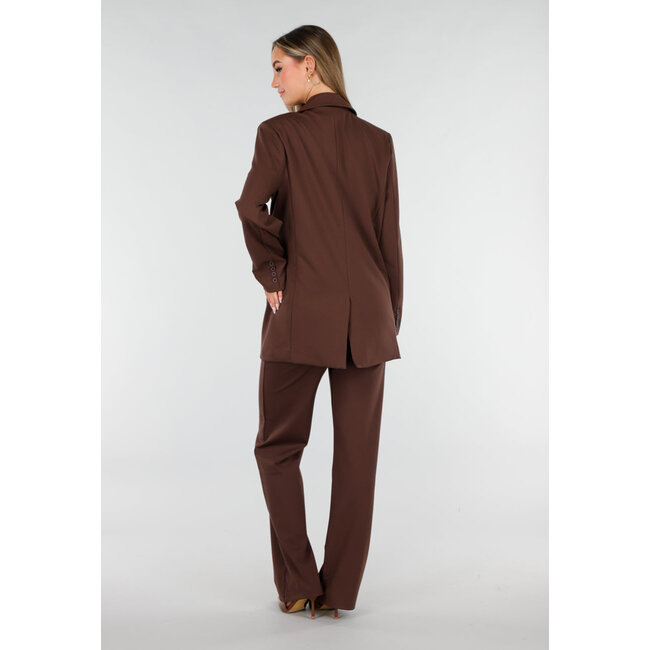 Brauner Oversized-Stretchblazer mit Schulterpolstern
