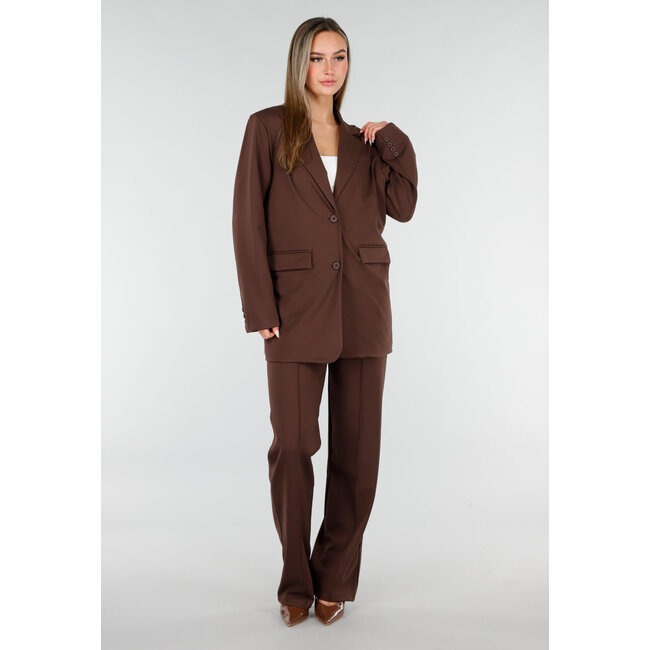 Brauner Oversized-Stretchblazer mit Schulterpolstern