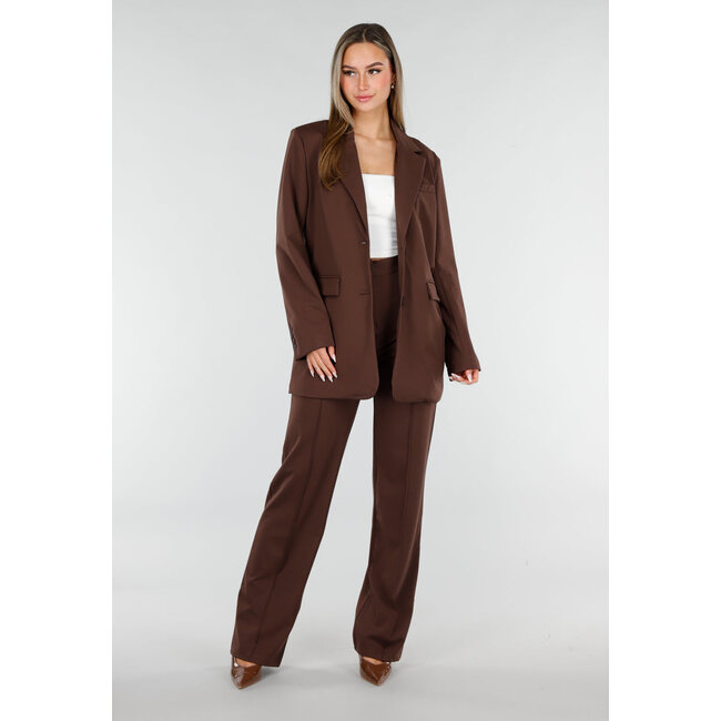 Brauner Oversized-Stretchblazer mit Schulterpolstern