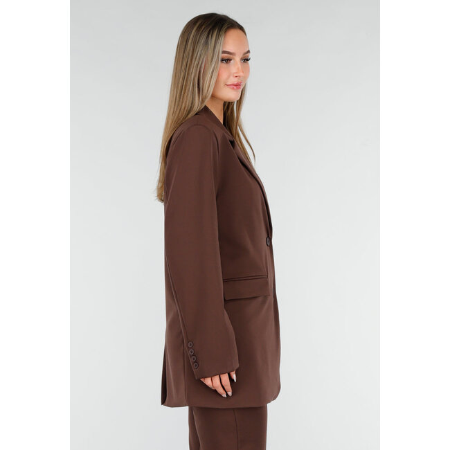 Brauner Oversized-Stretchblazer mit Schulterpolstern