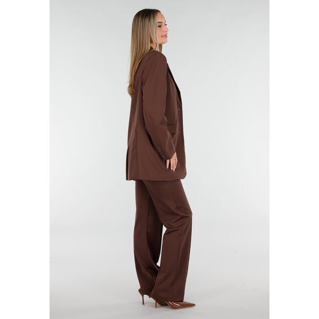 Brauner Oversized-Stretchblazer mit Schulterpolstern