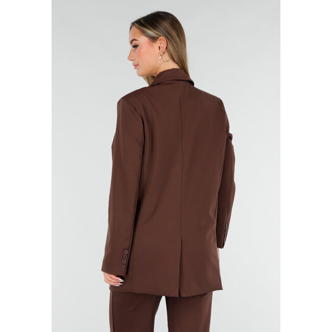 Brauner Oversized-Stretchblazer mit Schulterpolstern