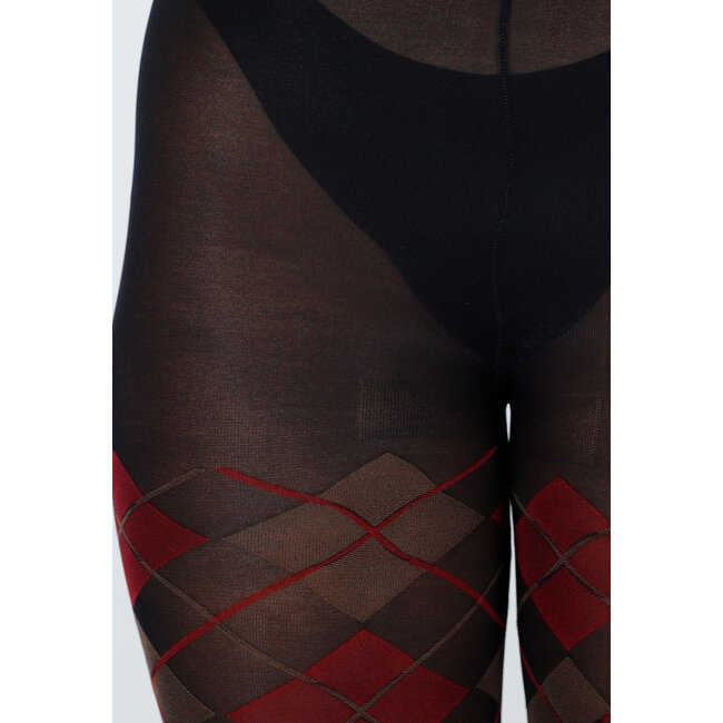 Rotbraune 50-Den-Strumpfhose mit Argyle-Muster