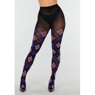 Blaue rosa Strumpfhose mit Argyle-Muster