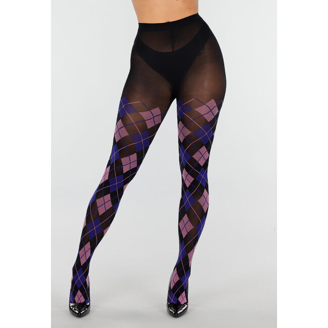 Blaue rosa Strumpfhose mit Argyle-Muster