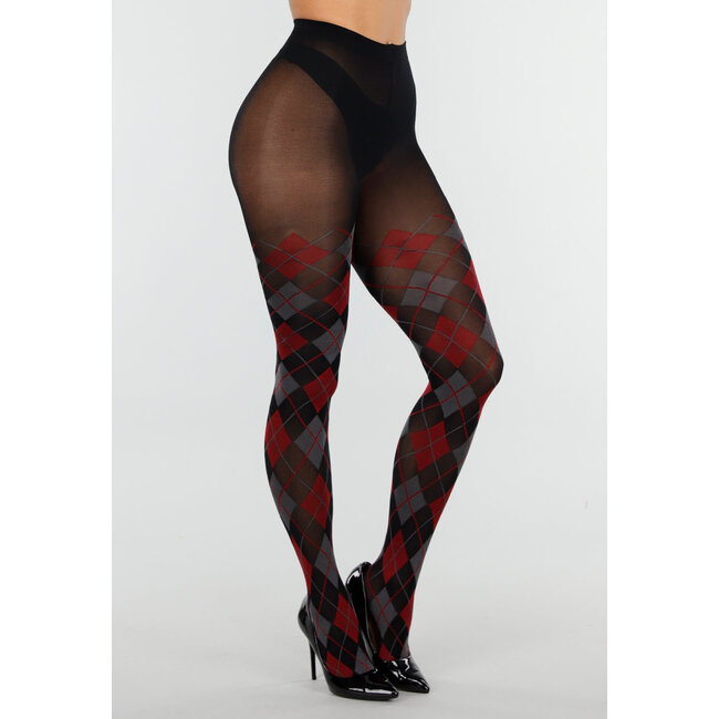 Rote graue Strumpfhose mit Argyle-Print