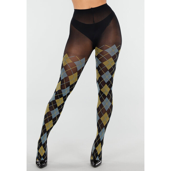 Blaue gelbe Strumpfhose mit Argyle-Muster