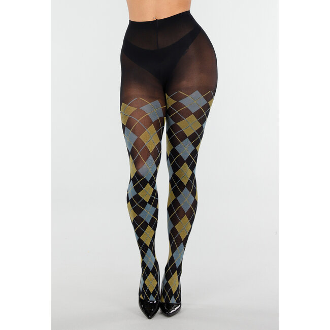 Blaue gelbe Strumpfhose mit Argyle-Muster