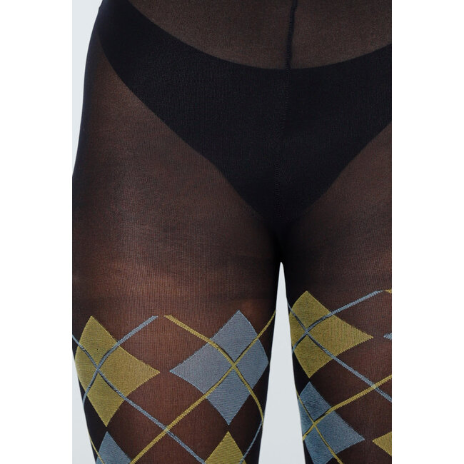 Blaue gelbe Strumpfhose mit Argyle-Muster