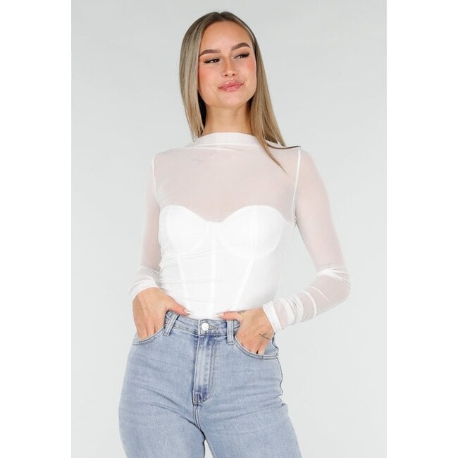 Weißer Mesh-Body mit langen Ärmeln