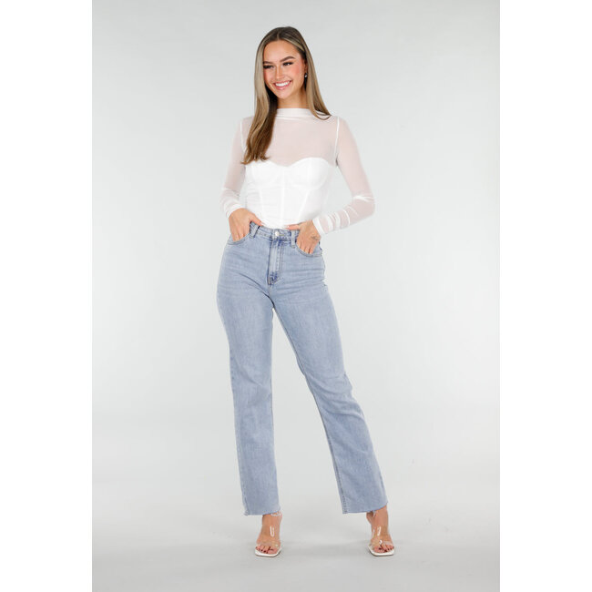 Weißer Mesh-Body mit langen Ärmeln