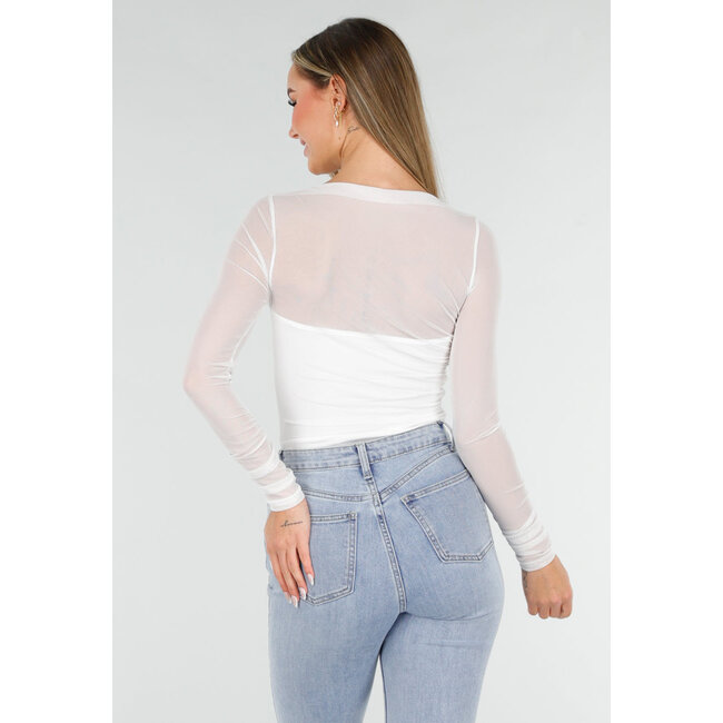 Weißer Mesh-Body mit langen Ärmeln